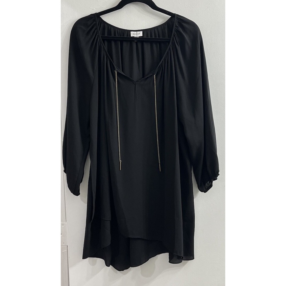 Avenue Womens 1X Black Chiffon Mini Dress V Neck Balloon Sleeve Whimsigoth Plus